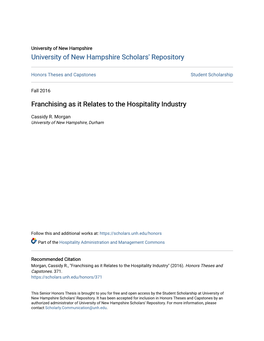 Franchising As It Relates to the Hospitality Industry