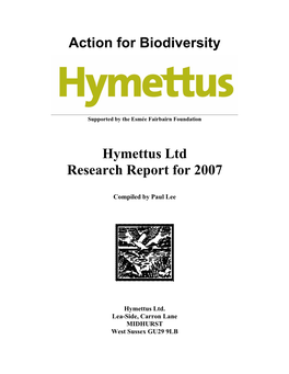 Action for Biodiversity Hymettus Ltd Research Report for 2007