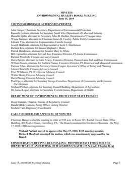 MINUTES ENVIRONMENTAL QUALITY BOARD MEETING June 15, 2010