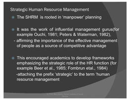 Strategic Human Resource Management