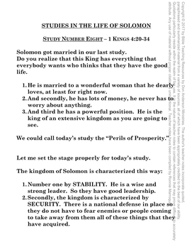 SOLOMON Use Summarized of by Material Bible