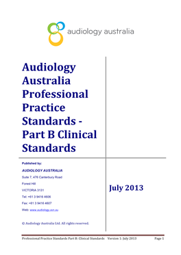 Audiology Australia Professional Practice Standards - Part B Clinical Standards