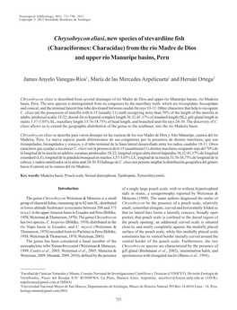 Chrysobrycon Eliasi, New Species of Stevardiine Fish (Characiformes: Characidae) from the Río Madre De Dios and Upper Río Manuripe Basins, Peru