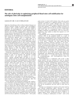 The Role of Plerixafor in Optimizing Peripheral Blood Stem Cell Mobilization for Autologous Stem Cell Transplantation