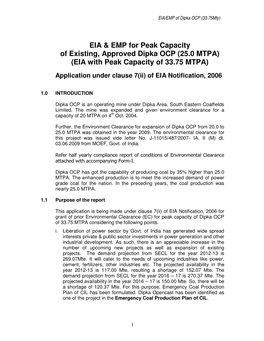 EIA & EMP for Peak Capacity of Existing, Approved Dipka OCP