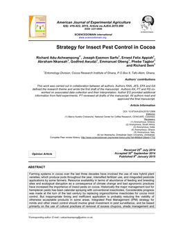 Strategy for Insect Pest Control in Cocoa