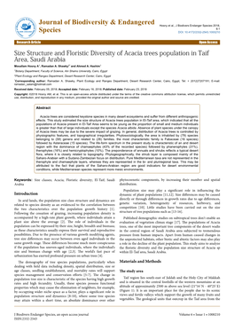 Size Structure and Floristic Diversity of Acacia Trees Population in Taif Area, Saudi Arabia Mosallam Hosny A1, Ramadan A