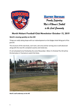 North Hobart Football Club Newsletter October 15, 2019