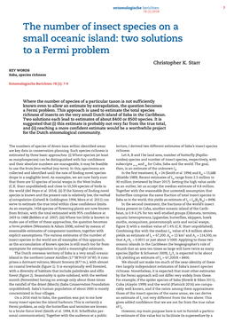 The Number of Insect Species on a Small Oceanic Island: Two Solutions to a Fermi Problem