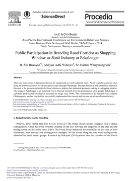 Public Participation in Branding Road Corridor As Shopping Window Or Batik Industry at Pekalongan