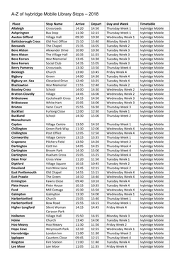 A-Z of Ivybridge Mobile Library Stops – 2018