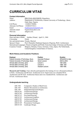 Curriculum Vitae of Dr