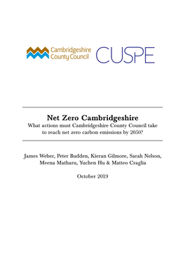 Net Zero Cambridgeshire What Actions Must Cambridgeshire County Council Take to Reach Net Zero Carbon Emissions by 2050?