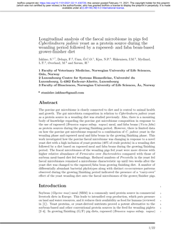 Longitudinal Analysis of the Faecal Microbiome in Pigs Fed Cyberlindnera Jadinii Yeast As a Protein Source During the Weanling P