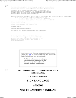 Sign Language Among North American Indians, by Garrick Mallery