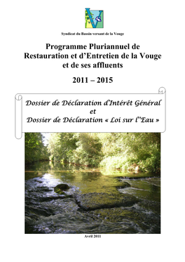 Programme Pluriannuel De Restauration Et D'entretien De La