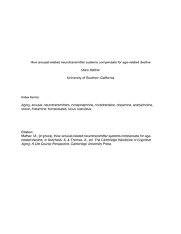 How Arousal-Related Neurotransmitter Systems Compensate for Age-Related Decline