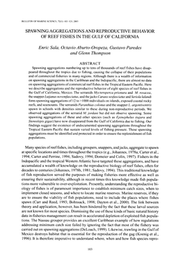 Spawning Aggregations and Reproductive Behavior of Reef Fishes in the Gulf of California