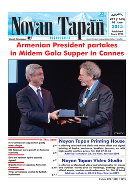Armenian President Partakes in Midem Gala Supper in Cannes