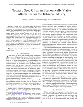 Tobacco Seed Oil As an Economically Viable Alternative for the Tobacco Industry