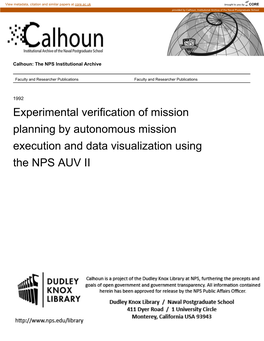 Experimental Verification of Mission Planning by Autonomous Mission Execution and Data Visualization Using the NPS AUV II
