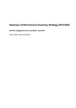 Hackney's Draft Inclusive Economy Strategy 2019-2025
