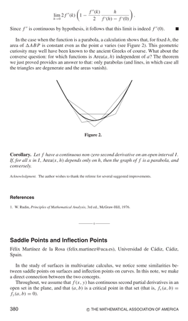 Saddle Points and Inflection Points