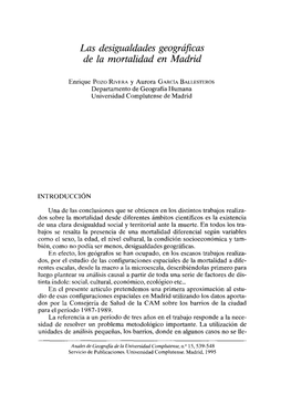 Las Desigualdades Geográficas De La Mortalidad En Madrid