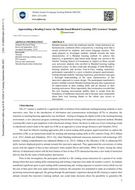 Approaching a Reading Course Via Moodle-Based Blended Learning: EFL Learners’ Insights Bouguebs Radia1