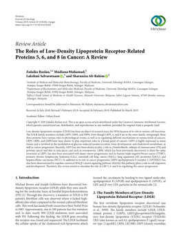 The Roles of Low-Density Lipoprotein Receptor-Related Proteins 5, 6, and 8 in Cancer: a Review