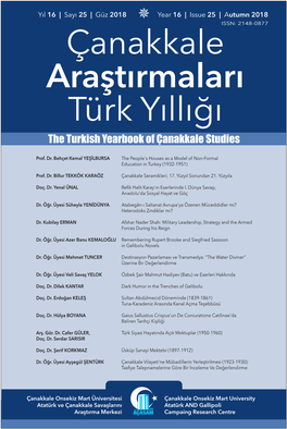 Çanakkale Araştırmaları Türk Yıllığı the Turkish Yearbook of Çanakkale Studies