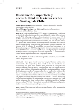 Distribución, Superficie Y Accesibilidad De Las Áreas Verdes En Santiago De Chile