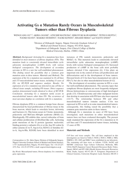 Mutation Rarely Occurs in Musculoskeletal Tumors Other Than Fibrous Dysplasia