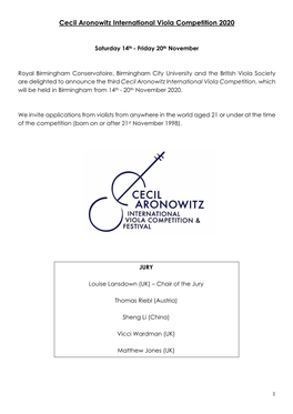 Cecil Aronowitz International Viola Competition 2020