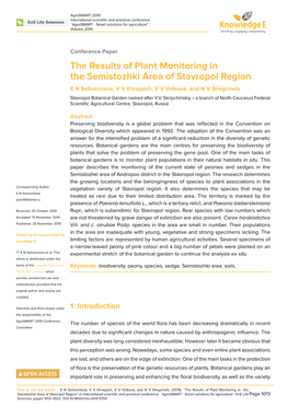 The Results of Plant Monitoring in the Semistozhki Area of Stavropol Region