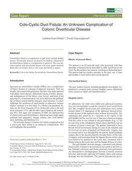 Colo-Cystic Duct Fistula: an Unknown Complication of Colonic Diverticular Disease