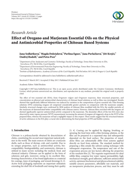 Effect of Oregano and Marjoram Essential Oils on the Physical and Antimicrobial Properties of Chitosan Based Systems