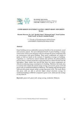COMPARISON on ENERGY SAVING: GREEN ROOF and GREEN WALL 1,2,3,4,5Faculty of Geoinformation & Real Estate UNIVERSITI TEKNOLOG