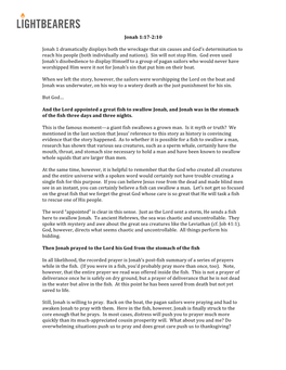 Jonah 1:17-2:10 Jonah 1 Dramatically Displays Both the Wreckage That Sin Causes and God's Determination to Reach His People