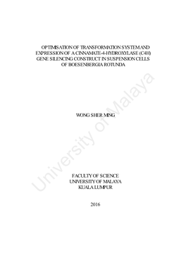 Optimisation of Transformation System and Expression of a Cinnamate-4-Hydroxylase (C4h) Gene Silencing Construct in Suspension Cells of Boesenbergia Rotunda