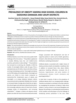 Prevalence of Obesity Among High School Children in Dakshina