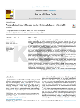 Ancestral Ritual Food of Korean Jongka: Historical Changes of the Table Setting