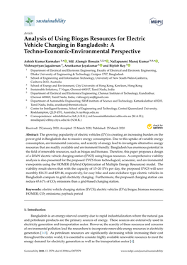 Analysis of Using Biogas Resources for Electric Vehicle Charging in Bangladesh: a Techno-Economic-Environmental Perspective