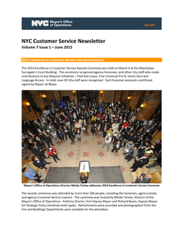 NYC Customer Service Newsletter Volume 7 Issue 1 – June 2015