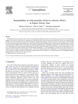 Sustainability of Wild Pistachio (Pistacia Atlantica Desf.) in Zagros Forests, Iran Morteza Pourreza A, John D