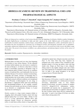 Bridelia Scandens: Review on Traditional Uses and Pharmacological Aspects