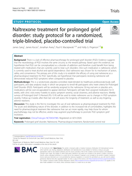 Naltrexone Treatment for Prolonged Grief Disorder
