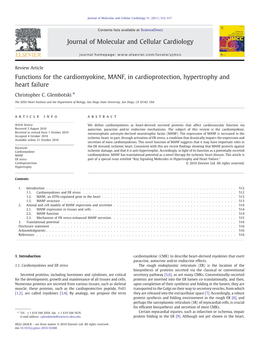 Functions for the Cardiomyokine, MANF, in Cardioprotection, Hypertrophy and Heart Failure