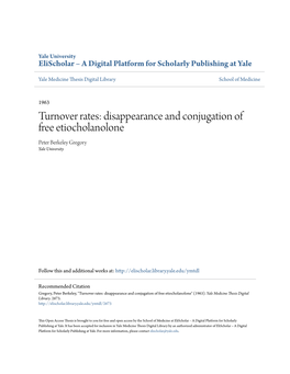 Disappearance and Conjugation of Free Etiocholanolone Peter Berkeley Gregory Yale University