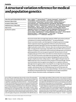 A Structural Variation Reference for Medical and Population Genetics